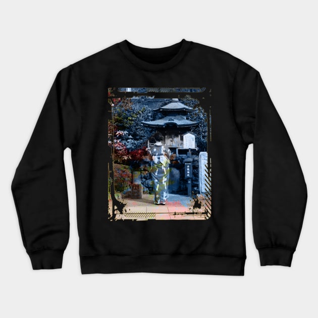 Japan Geisha Pagoda Cherry Blossoms Collage Art 98 Crewneck Sweatshirt by dvongart